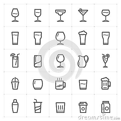 Icon set â€“ glass and beverage outline stroke Vector Illustration
